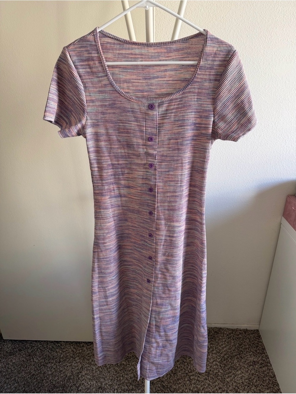 Women’s Purple Multi-Stripe Button-Front Knit Dress